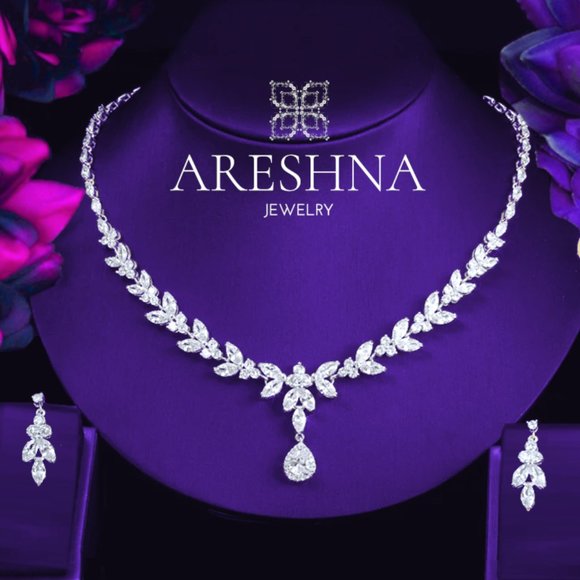 Areshna Jewelry - Luxury Diamond Bridal Jewelry Set Necklace and Earrings